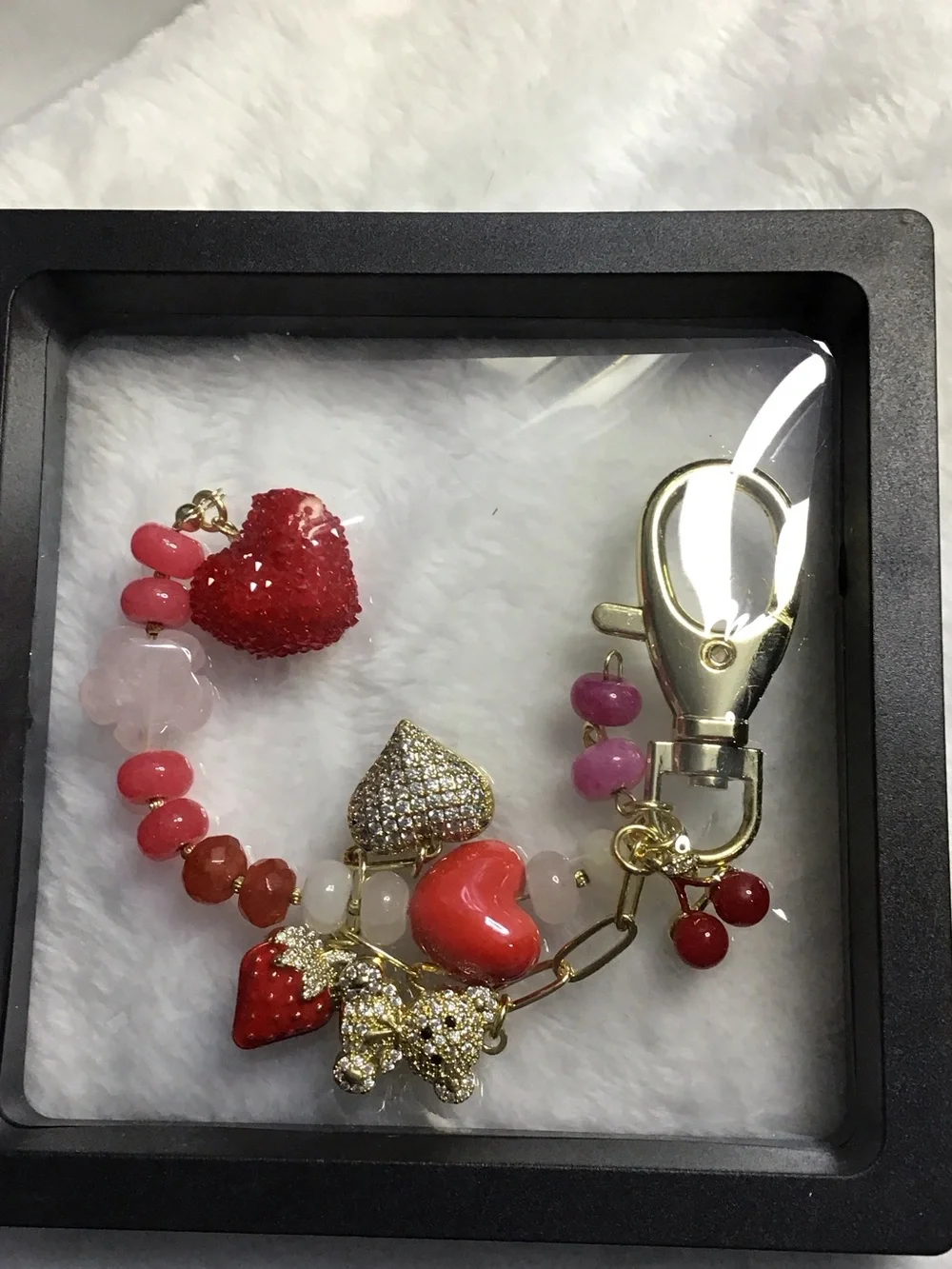 Gold-Tone Red & Pink Heart Charm Key Holder Clip